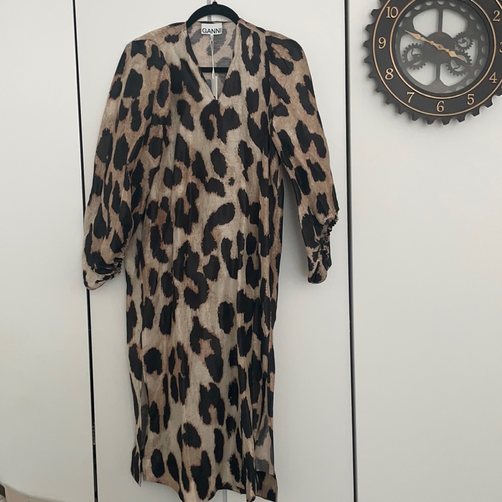 Ganni leopard linen dress